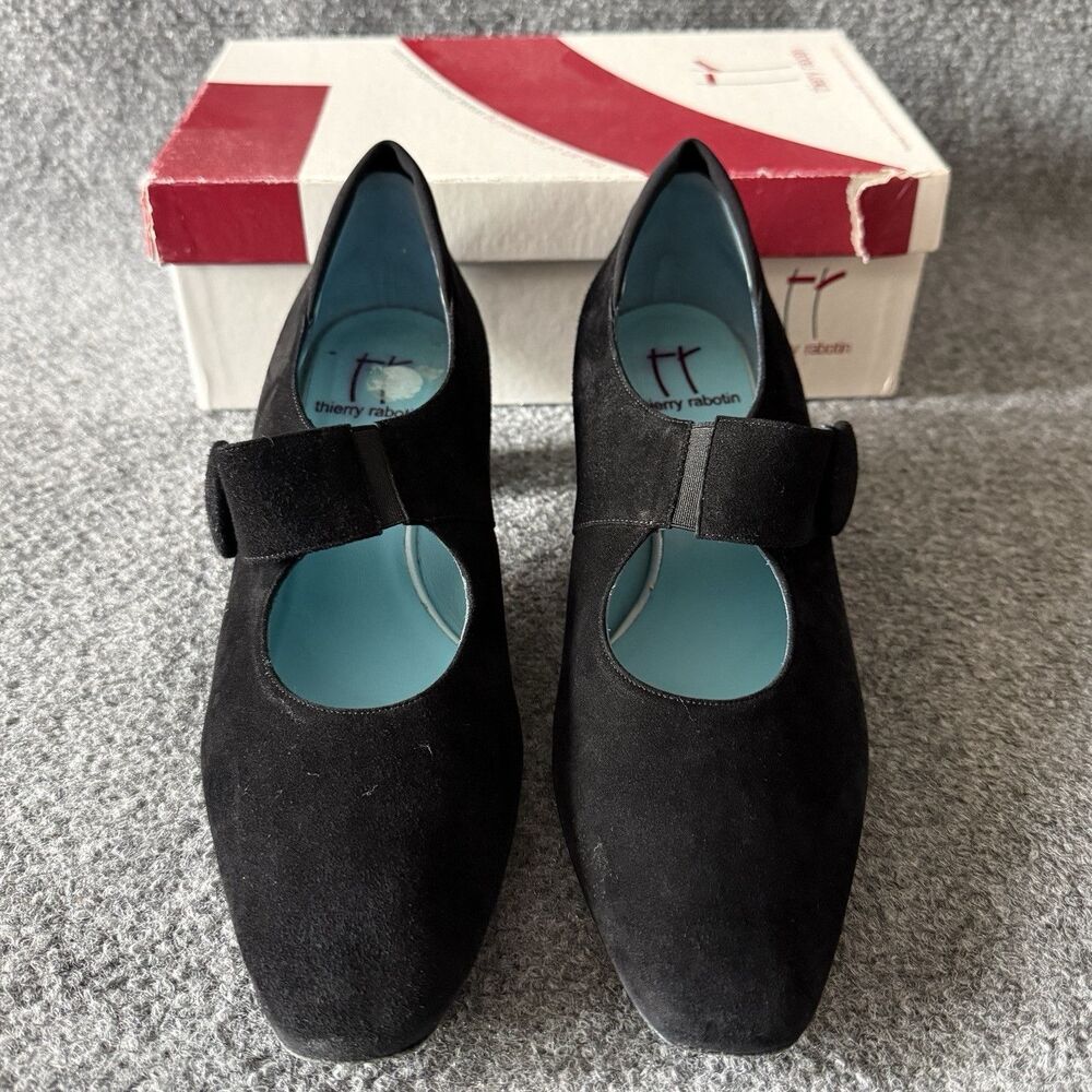 Thierry Rabotin Suede Mary Jane Shoes Slip-On Block Heel Almond Toe 38 US 8